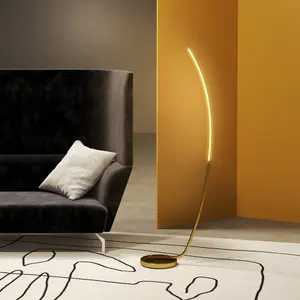 HOMCOM Floor Lamp with LED Strip, Standing Lamp for Living Room, Gold Tone