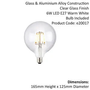 LED Filament Lamp Bulb Dimmable 6W E27 LED 125mm Clear Glass Globe Warm White