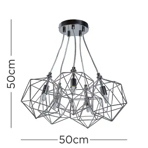 ValueLights Jerome Industrial 5 Way Geometric Chrome Wire Basket Cage Ceiling Pendant Light Fitting