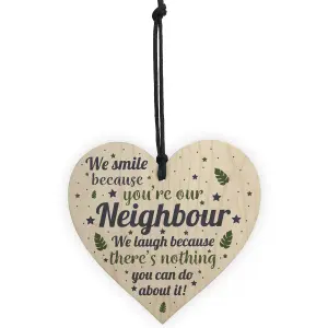 Red Ocean Funny Neighbour Gifts Friendship Handmade Wooden Hanging Heart Sign Plaque Thank You Home Gifts