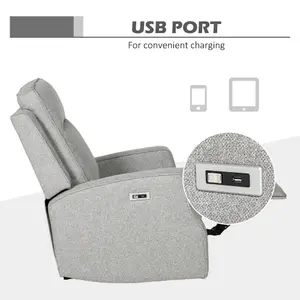 HOMCOM Electric Armchair, Fabric Recliner Chair with USB Port, Grey