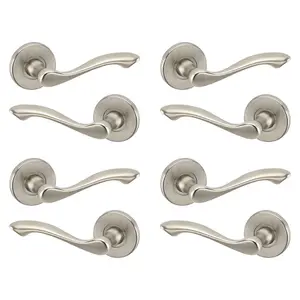 URBNLIVING 115mm Length 8 Pcs Kensington Metal & Satin Nickel Rose Lever Latch Door Handle Set