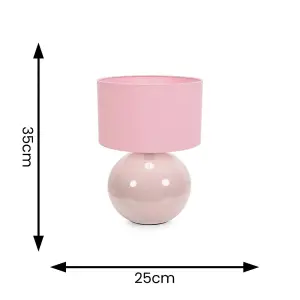 ValueLights Bosco Stone Natural Ceramic Table Lamp with Blush Pink Drum Shade - LED Bulb Included