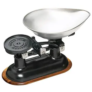 KitchenCraft Traditional Balance Scales in Black, Acacia Wood Stand