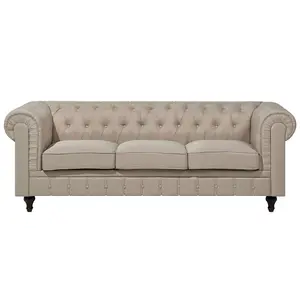 3 Seater Fabric Sofa Beige CHESTERFIELD Big