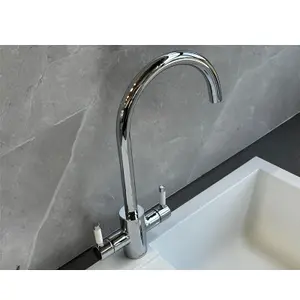 Reginox Genesis Chrome 360 Degree Dual Lever Kitchen Tap With White Handles