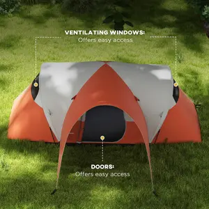 Outsunny 3000mm Waterproof Camping Tent w/ Porch & Sewn in Groundsheet, Orange