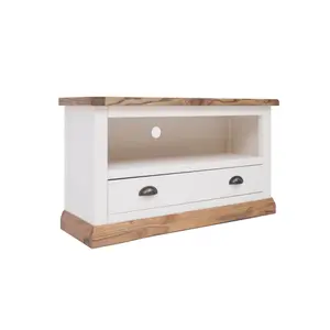 Tropea Off White 1 Drawer TV Cabinet Brass Cup Handle