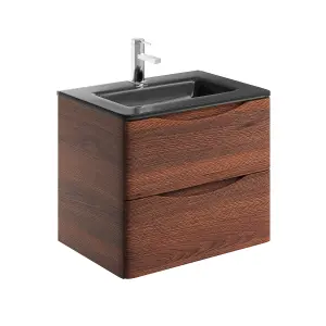 Eden 600mm Wall Hung Vanity Unit in Redwood & Grey Glass Basin