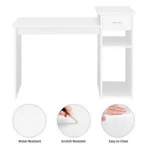 Yaheetech White Computer Desk with Drawer & Shelves