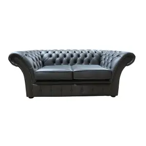 Chesterfield 2 Seater Shelly Steel Grey Leather Sofa Settee In Balmoral Style