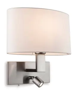 Luminosa Webster 1 Light Indoor Wall Light with Reading Lamp Brushed Steel, Cream Shade, E27