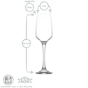 LAV - Lal Glass Champagne Flutes - 230ml - Pack of 6