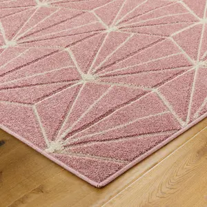 Modern Easy to Clean Geometric Optical 3D Pink Rug for Dining Room-80cm X 150cm