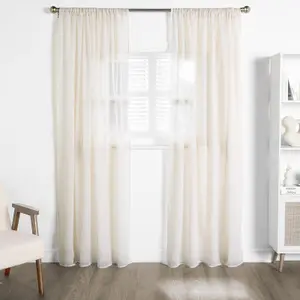 Linen Look Voile Curtains 2 Panels Net Rod Slot Top Pair 55x87", Natural