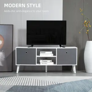 HOMCOM Modern TV Cabinet Stand w/ Shelves & Drawers, Bedroom White & Grey