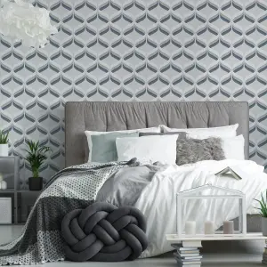 Fresco Retro ogee Grey & navy Smooth Wallpaper