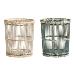 Interiors by Premier Rustic Rattan/Bamboo Grey Washed Waste Bin