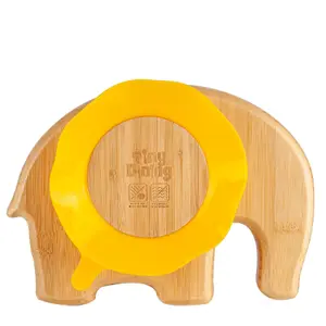 Tiny Dining Elephant Bamboo Suction Plate - Olive Green