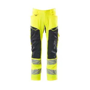 Mascot Accelerate Safe Trousers with Kneepad Pockets - Hi-Vis Yellow/Dark Navy   (40.5) (Leg Length - Long)