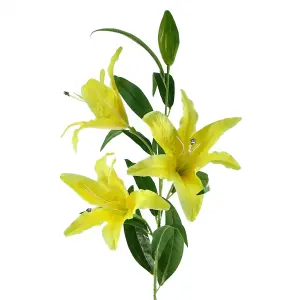 Artificial 100cm Large Yellow Lily Stem - 3 Flowers