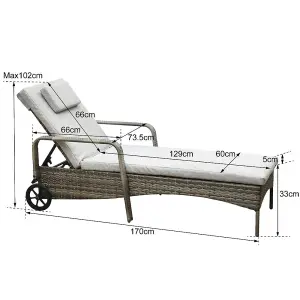 Ventura Rattan Sun Lounger with Adjustable Recline Padded Cushion - Grey