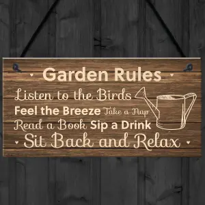 Garden Rules Sign Hanging Shed Summerhouse Plaque Rustic Gift For Family New Home