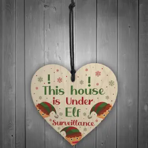 Elf Sign Elf Accessories Wood Heart Under Elf Surveillance Christmas Decoration Gift