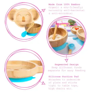 Tiny Dining - Koala Bamboo Suction Baby Feeding Set - Blue - 4pc