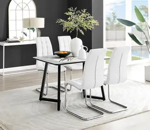 Furniturebox UK Carson White Marble Effect Dining Table & 4 White Murano Chairs