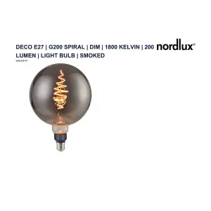 Nordlux E27 G200 Deco Indoor Warm White Dimmable LED Light Bulb in Smoked (Diam) 20cm