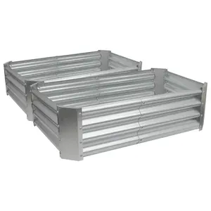 Rectangle Galvanised Steel Raised Garden Beds - 120cm x 60cm - Silver - 2pc