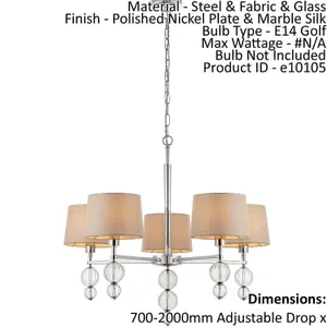 Ceiling Pendant Light Polished Nickel Plate & Marble Silk 5 x 40W E14