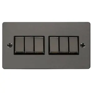 Flat Plate Black Nickel 10A 6 Gang 2 Way Ingot Light Switch - Black Trim - SE Home