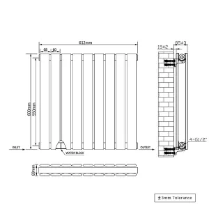 Right Radiators 600x612 mm Horizontal Double Flat Panel Designer Radiator Anthracite