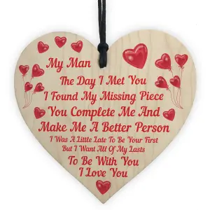 Red Ocean My Man Gifts For Him Wood Heart Mens Gifts for Boyfriend Husband Fiance Soulmate Birthday Anniversary Valentines Gift