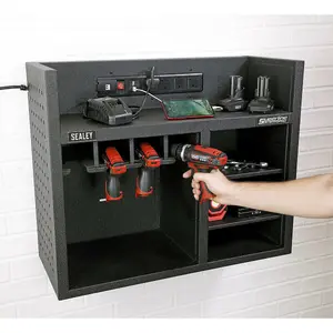 Durable 760mm Power Tool Storage Rack with Power Strip for 4 Tools