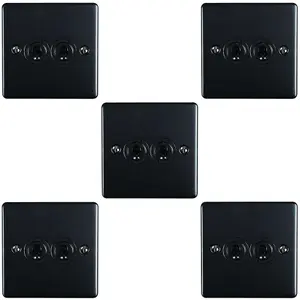 5 PACK 2 Gang Double Retro Toggle Light Switch MATT BLACK 10A 2 Way Plate