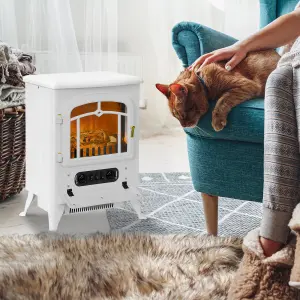 HOMCOM Fireplace Stove Heater Log Burning Flame Electric 950/1850W White