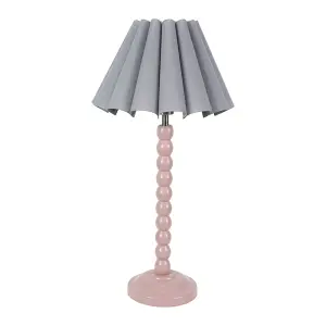 ValueLights Bobbins Painted Rose Table Lamp with Grey Scallop Tapered Lamp Shade and LED Bulb