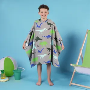 Dino Hooded Poncho Childrens Quick Dry Microfiber Kids Swimming Towel