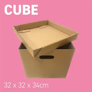 Pack of 20 Strong Cardboard Cube Storage Boxes with Lid and Handles Ideal for Shelves