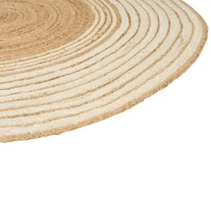 Round Jute Area Rug 140 cm Beige and White MELEKLI