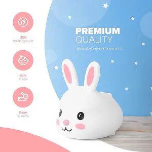 Kidoola Bunny Night Light - Nightlight Lamp - 6 Colour Touch Change LED  Cute Nursery Decor & Night time Sleep Accessory