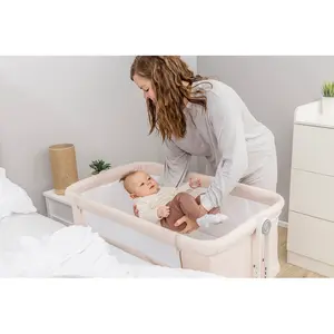 Snoozie Folding Travel Cot with Mattress Beige/Sandy