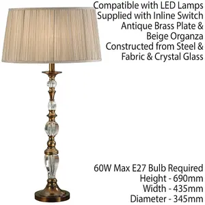 Diana Luxury Large Table Lamp Antique Brass Beige Shade Traditional Bulb Holder