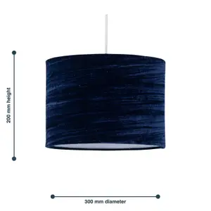 First Choice Lighting Set of 2 Navy Blue Crushed Velvet 30cm Pendant Lightshades