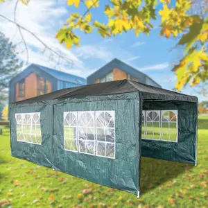 BIRCHTREE 3X6M Outdoor PE Gazebo Patio Shade Canopy Waterproof 6 Pieces Sidewalls Green