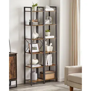 Lakesha Etagere Bookcase Rustic Brown/Black / 187.5cm H x 40cm W x 30cm D