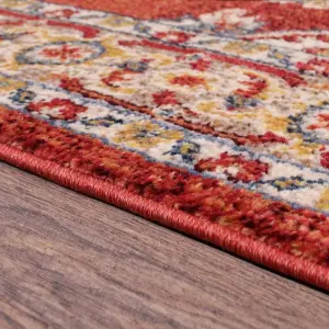 Red Traditional Bordered Floral Persian Rug for Dining Room-66 X 240cm (Runner)